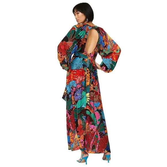 Farm Rio Cool Leopard Maxi Dress in Multicolor Medium Womens Long Gown - Picture 13 of 15